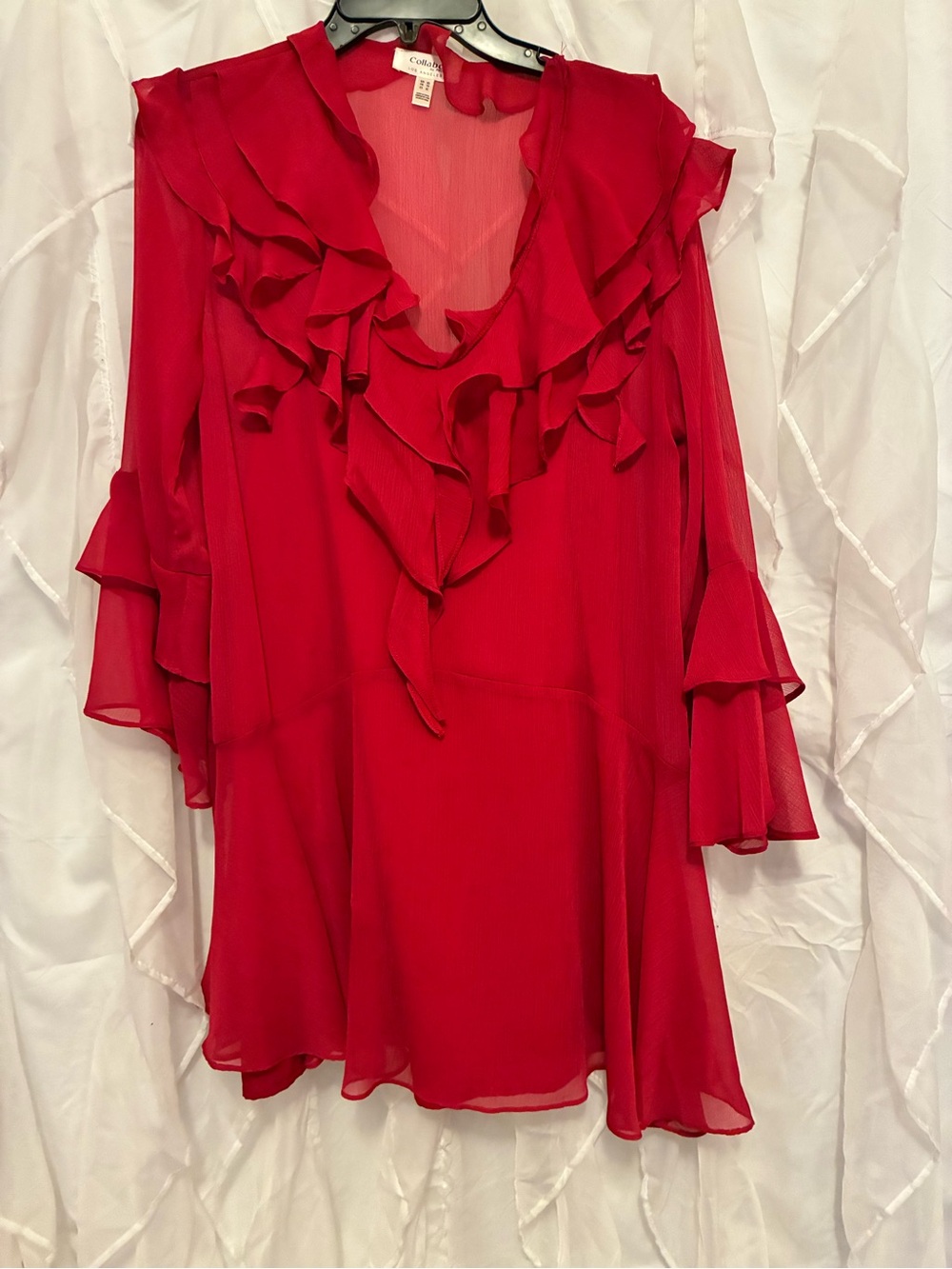 Red Ruffle Chiffon Women's Blouse